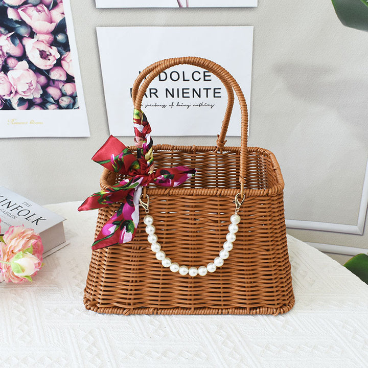 Chic Woven Handbag with Pearl Accent Kalsten