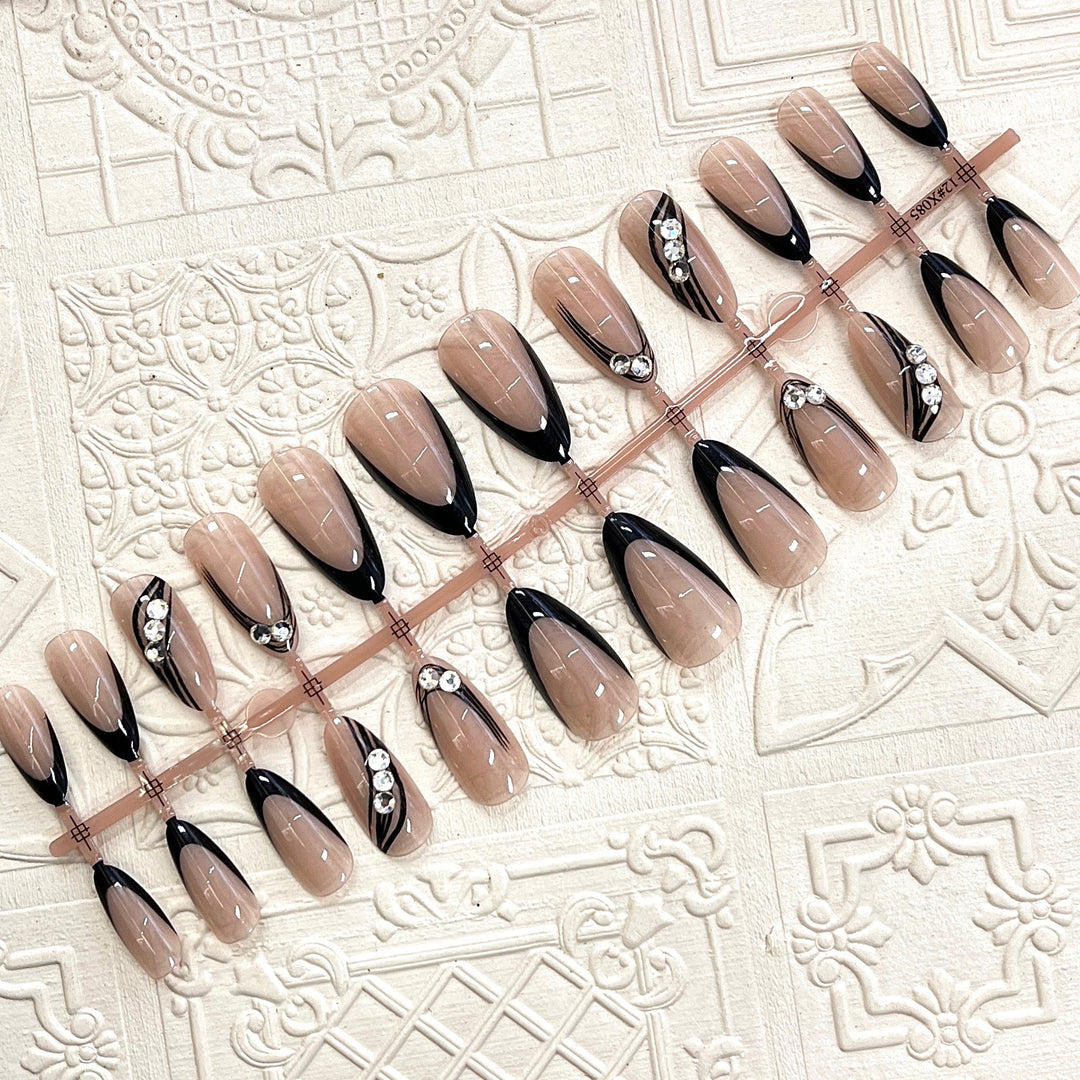 Elegant Press-On Nail Design with Rhinestone Accents Kalsten