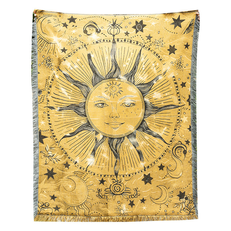 Bohemian Sun-Themed Tapestry Blanket