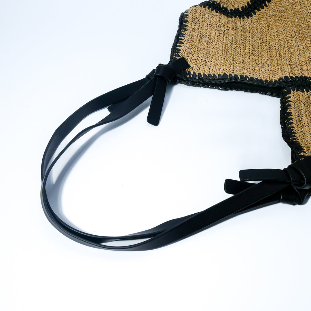 Braided Natural Material Handbag with Black Drawstring Kalsten
