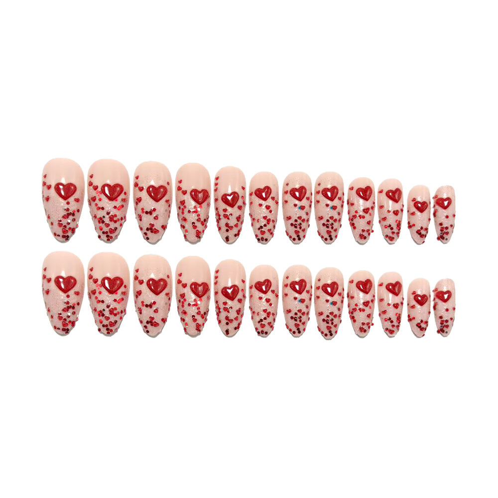 Artificial nails with sparkling heart design and glitter coating Kalsten