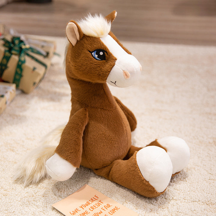 Plush Horse Cuddly Stuffed Pony with Fluffy Tail and Embroidered Face Kalsten