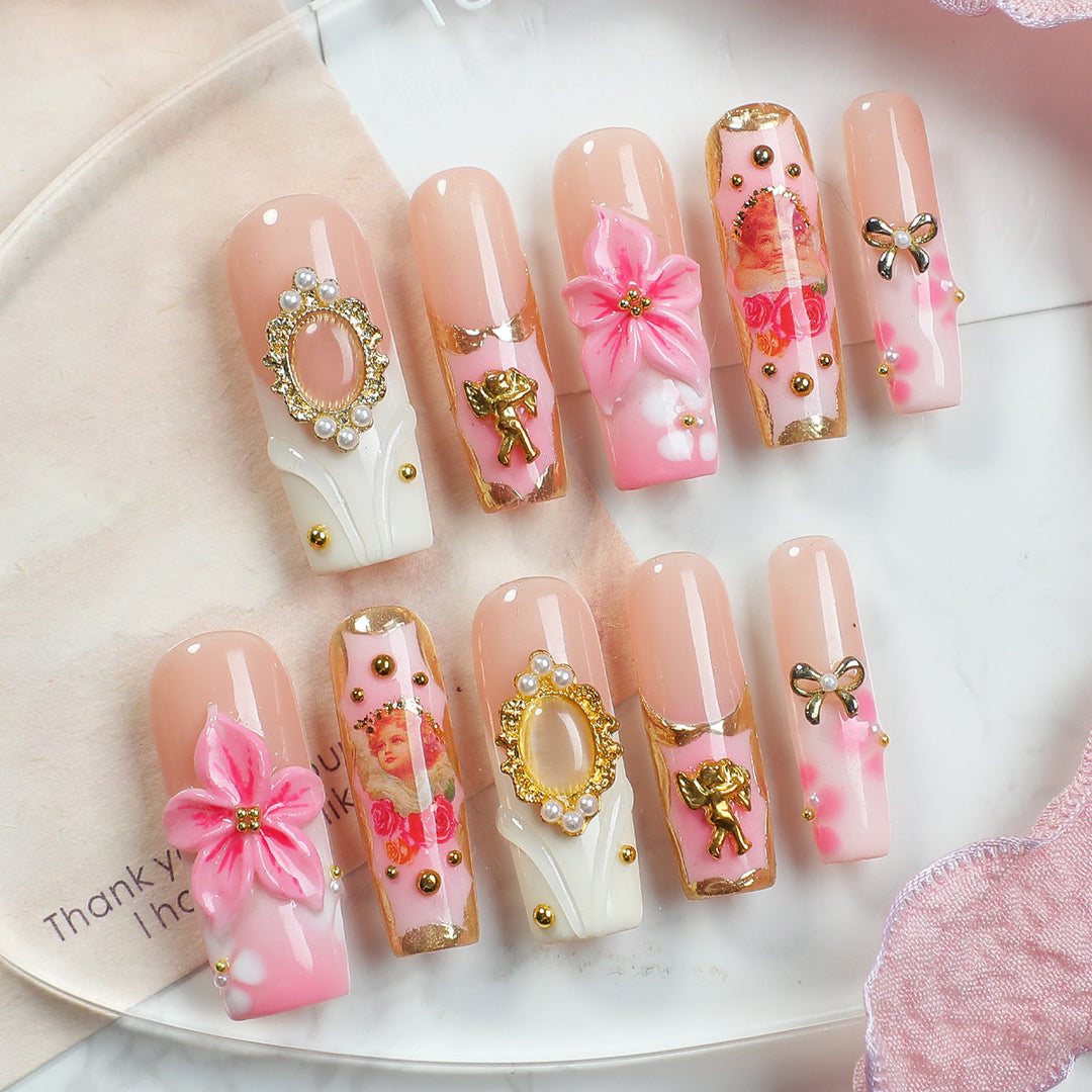 Creative nail art set with blooming decorations and glitter accents Kalsten