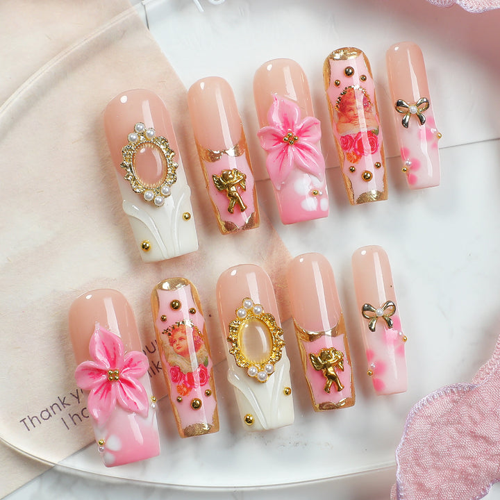 Creative nail art set with blooming decorations and glitter accents Kalsten