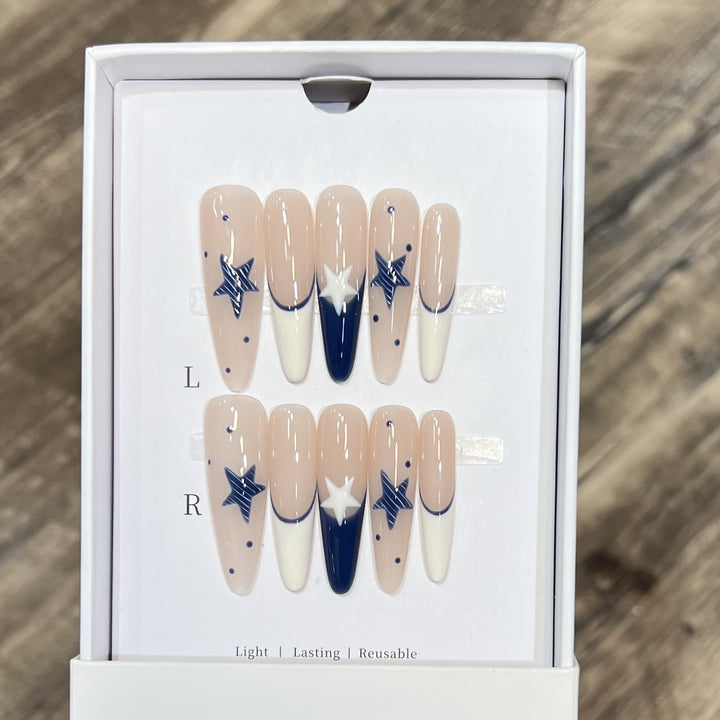 Artistic Stiletto Press-On Nail Set with Celestial Design Kalsten