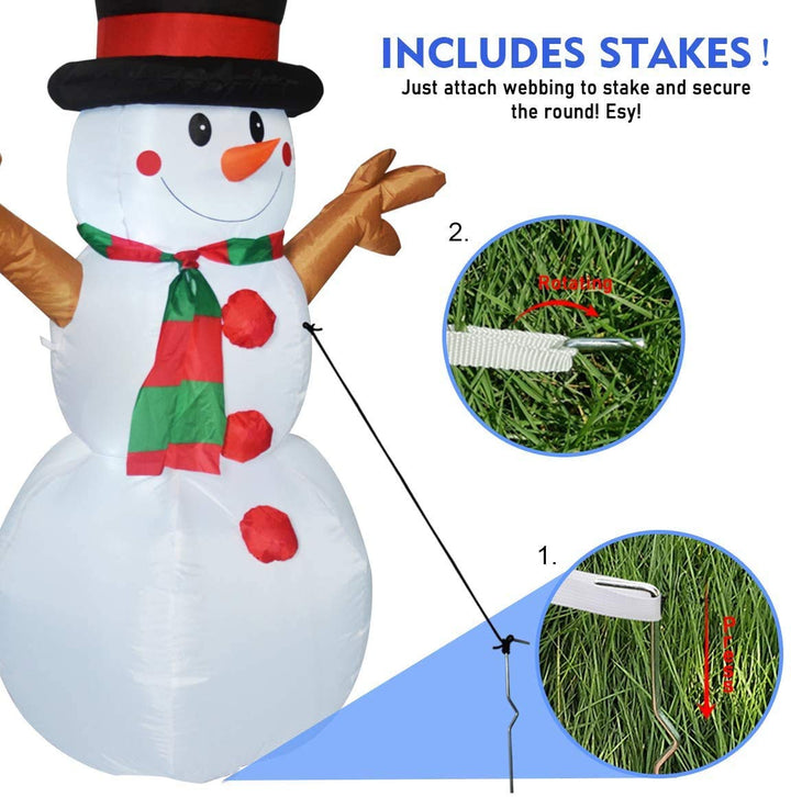 Inflatable snowman with festive decorations