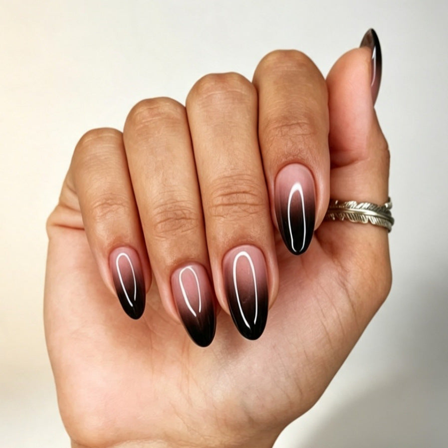 Artificial nails with elegant ombre design and filigree edge Kalsten