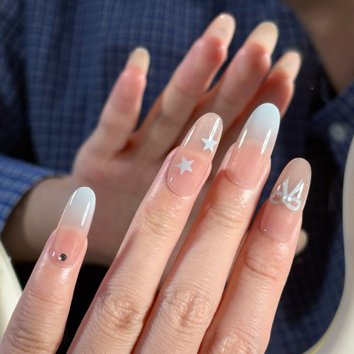 Glamorous Ombre Press-On Nail Set with Decorative Star and Bow Accents Kalsten