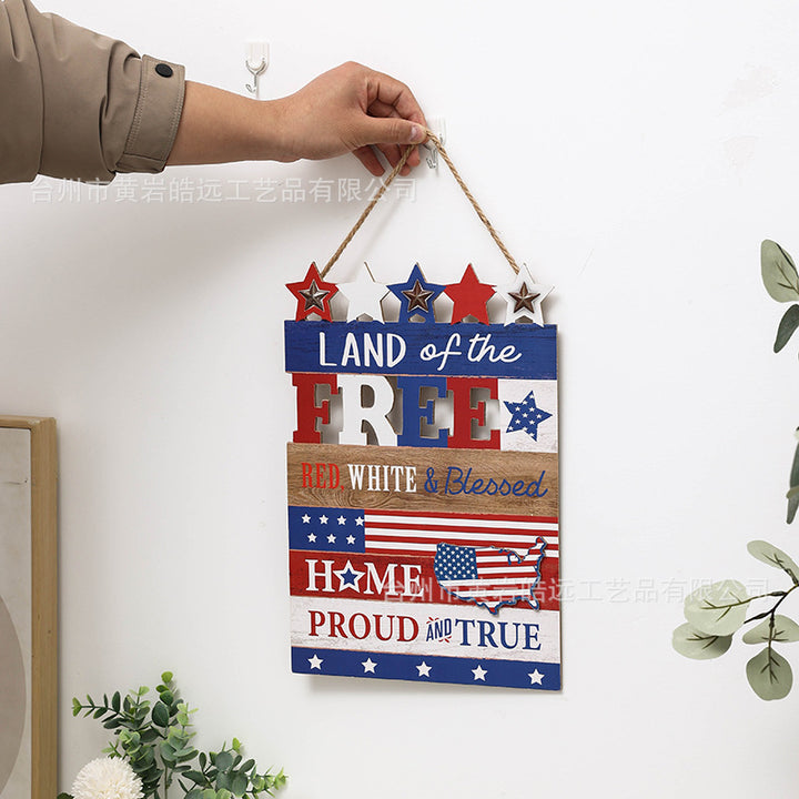 Independence Day rustic distressed wooden wall plaque with rope hanger and layered star accents Kalsten