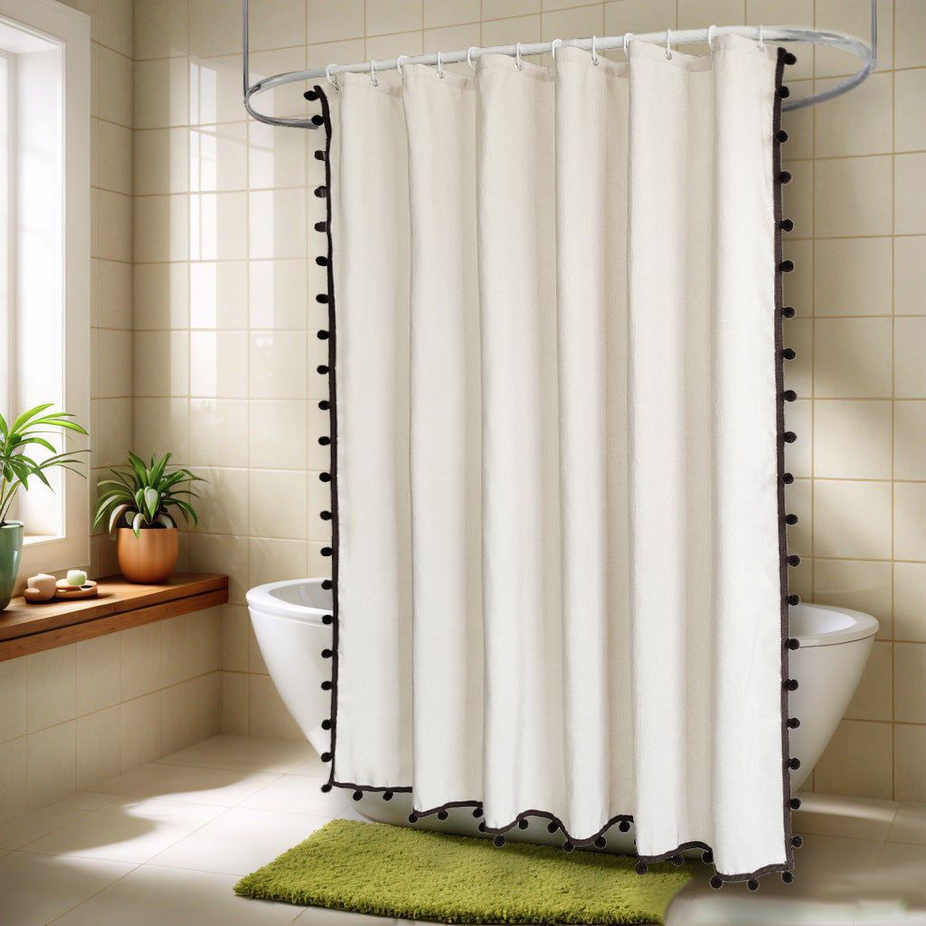Textured Pom Pom Trim Shower Curtain Kalsten