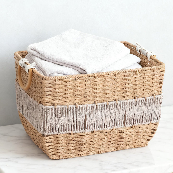 Handmade storage basket with fringes Kalsten