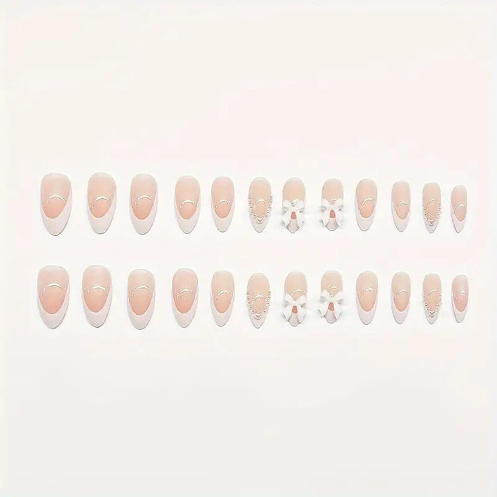 Artistic Press-On Nail Design with Bow Accents Kalsten