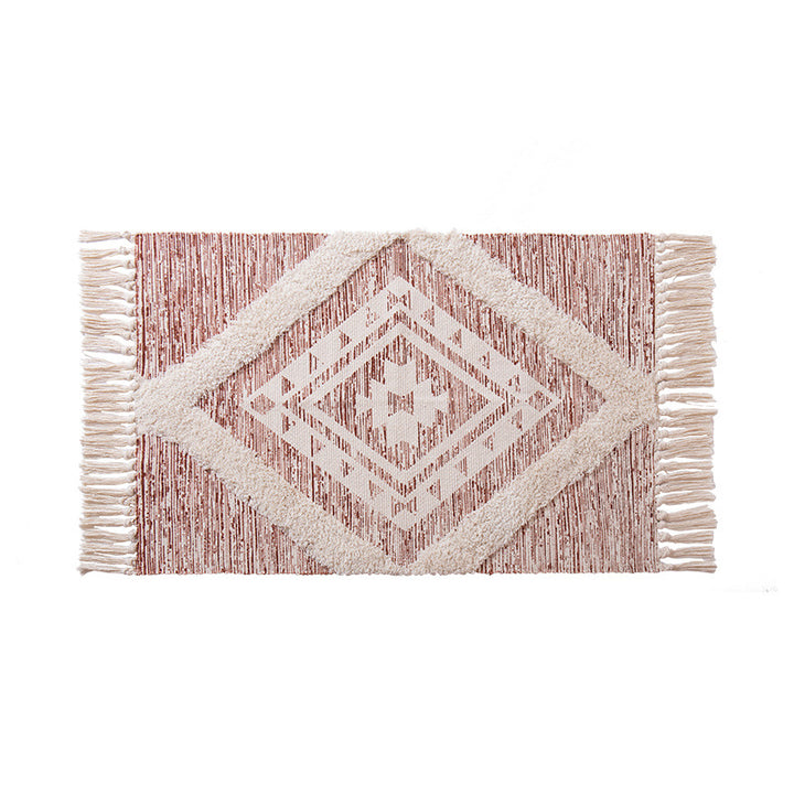 decorative woven bathroom runner with botanical jacquard pattern and fringes Kalsten
