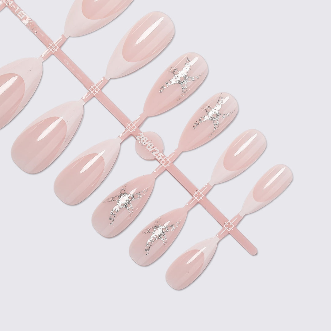 Artificial nail set with elegant French design and sparkling accents Kalsten