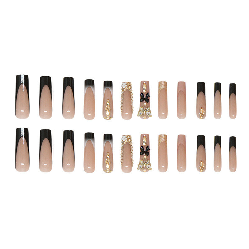 Artificial nail set with elegant 3D decorations and crystal accents Kalsten