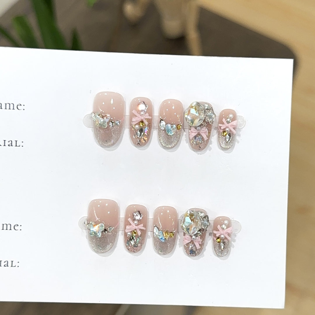 Decorative Press-On Nail Art Set with Rhinestone Accents