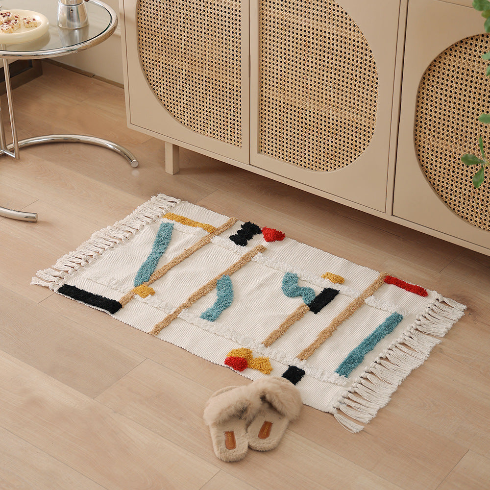 Woven rug in Boho-minimalist style with contrasted tufting and cotton fringes Kalsten