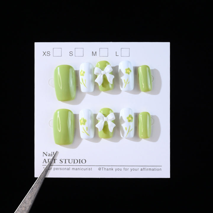 Decorative Press-On Nail Set with Floral Bow Design Kalsten