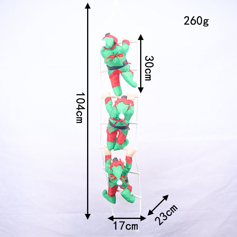 Inflatable Santa Claus figures climbing ladder