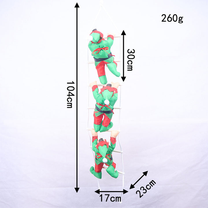 Inflatable Santa Claus figures climbing ladder
