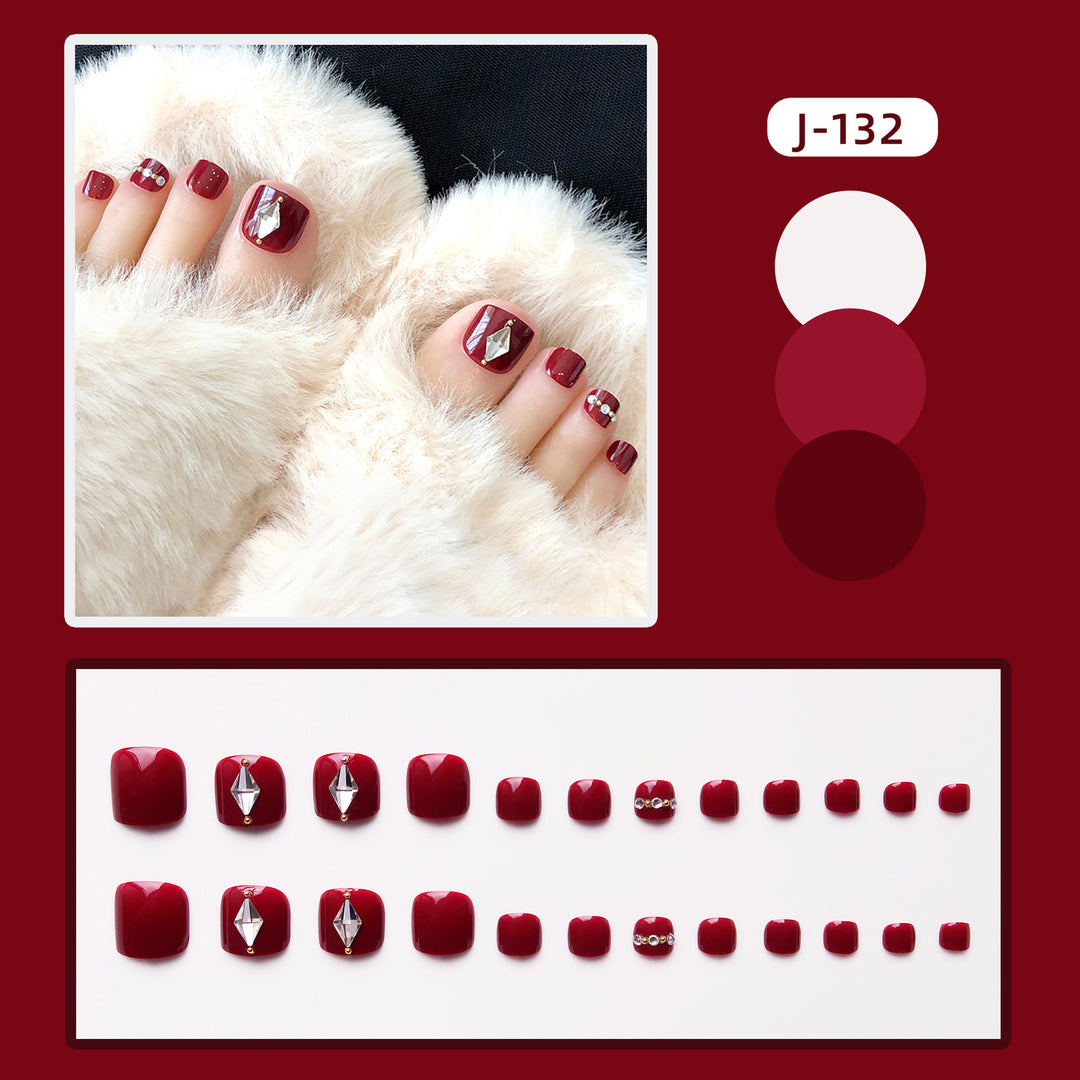 Elegant Rhinestone-Embellished Press-On Toenail Art