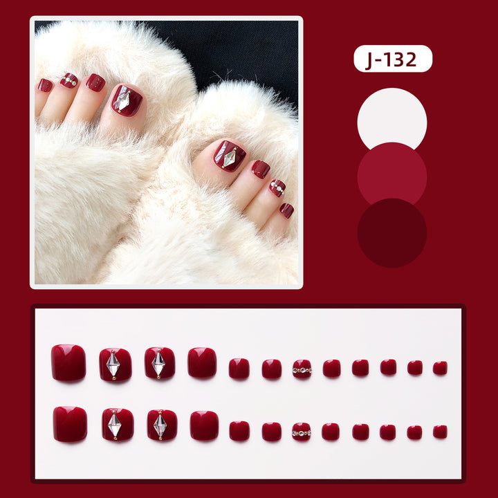 Elegant Rhinestone-Embellished Press-On Toenail Art