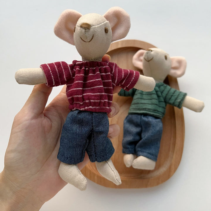 Handmade Linen Long-Limbed Bunny Doll with Embroidered Carrot Overalls