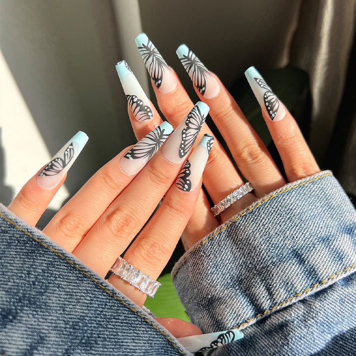 Artistic printed nails with butterfly design Kalsten