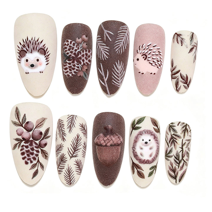 Artistic Handcrafted 3D Hedgehog Nail Art Tips Kalsten