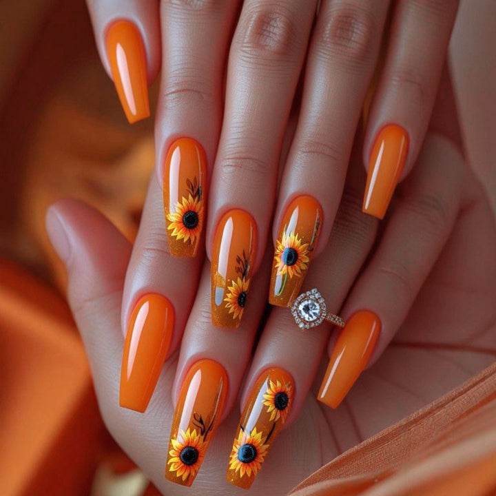 Artificial nails with Lively sunflower motif Kalsten