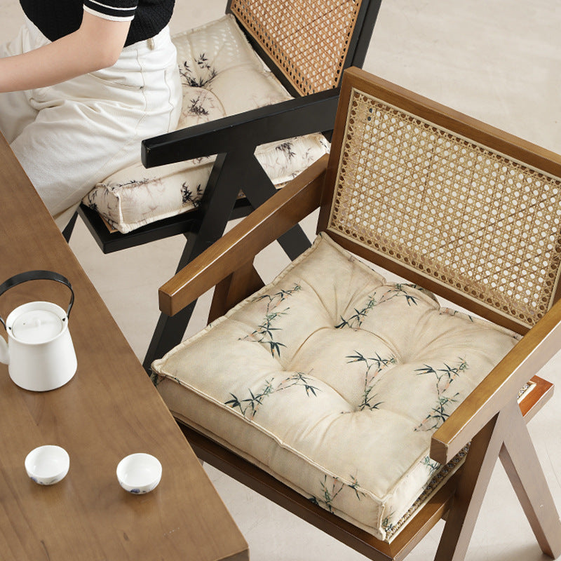 Padded square seat cushion with tufted stitching and fine bamboo print Kalsten