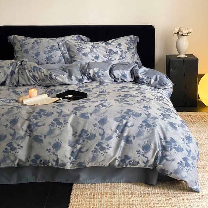 Luxurious satin bedding set with subtle floral jacquard