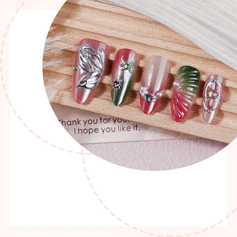 Decorative Press-On Nail Art Set with Botanical Designs kalsten
