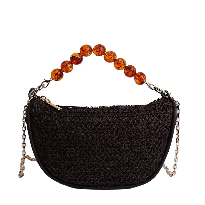 Stylish Woven Handbag with Beaded Handle Kalsten