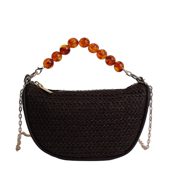 Stylish Woven Handbag with Beaded Handle Kalsten