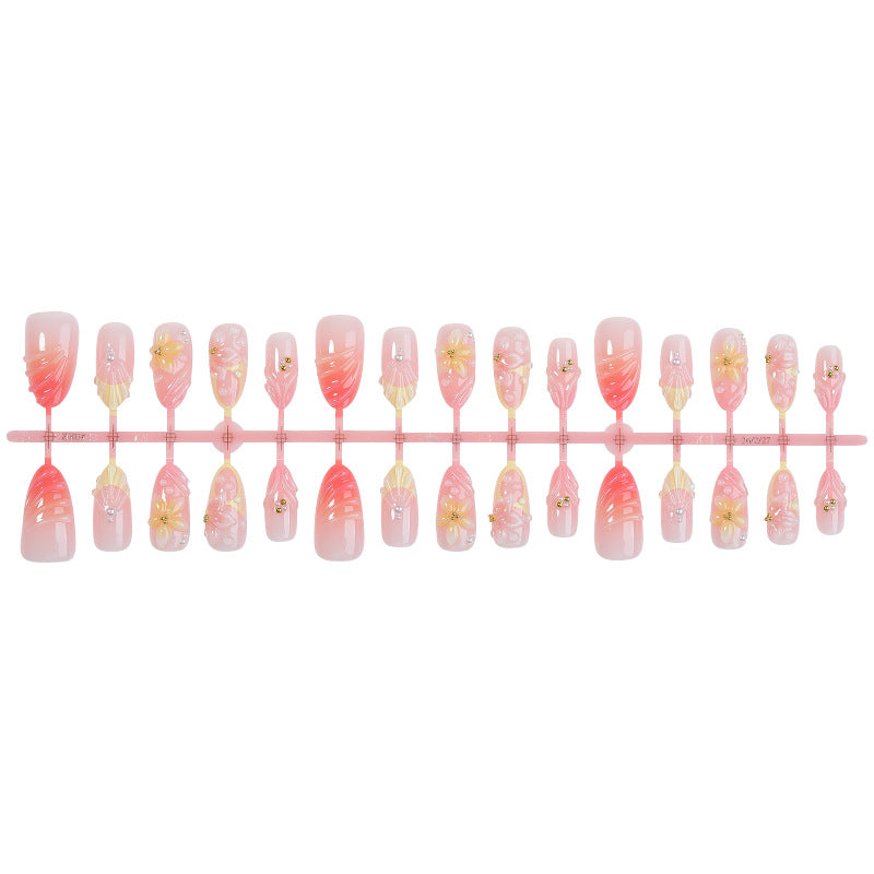 Artistic Floral Design Press-On Nails Set with Unique Embellishments kalsten
