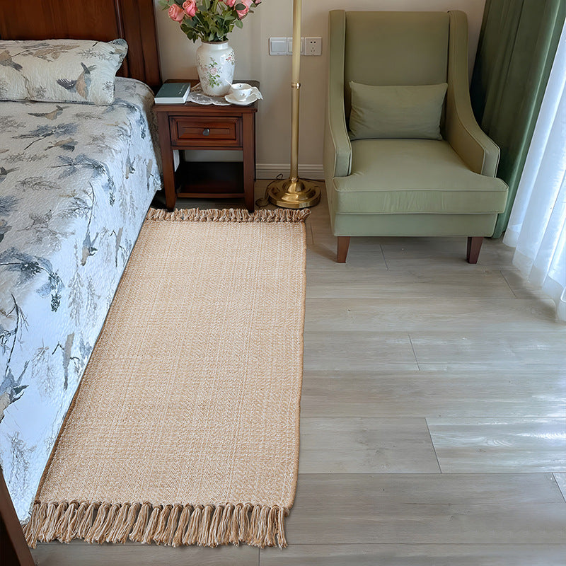 Woven table runner with dense herringbone jacquard and fringes Kalsten