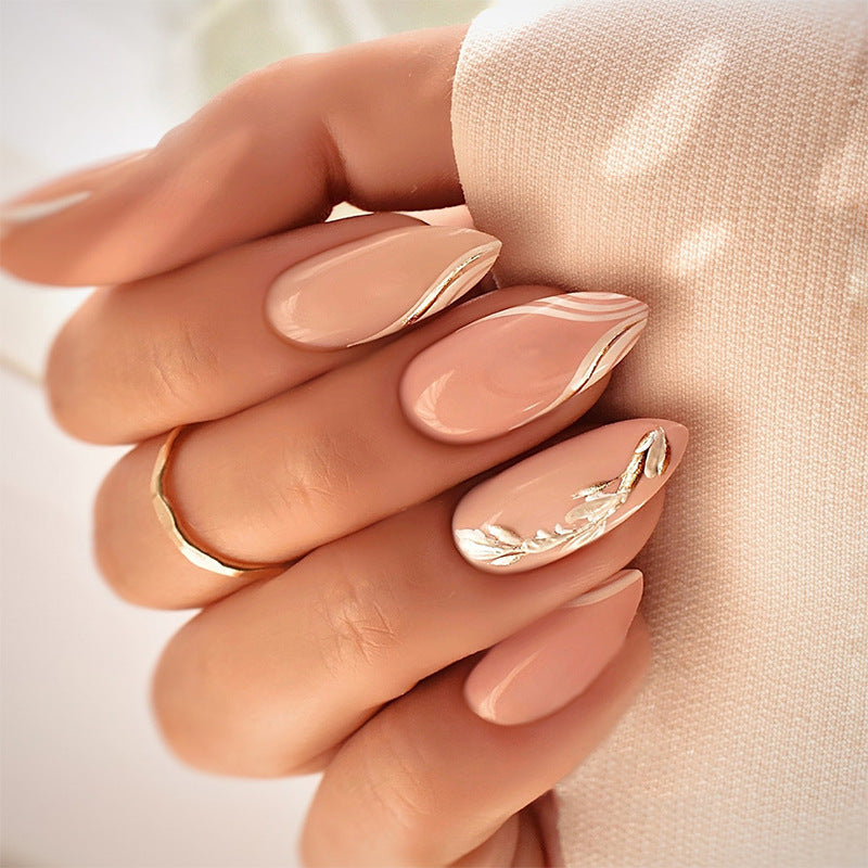 Elegant Press-On Nail Set with Floral Accent Designs Kalsten