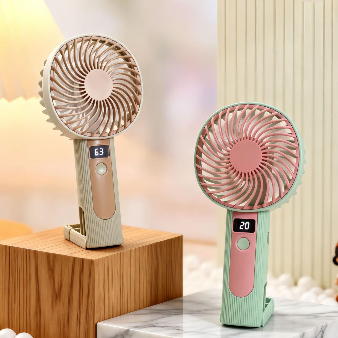 Women's Portable Handheld Fan with Digital Temperature Display and USB Charging Function Kalsten
