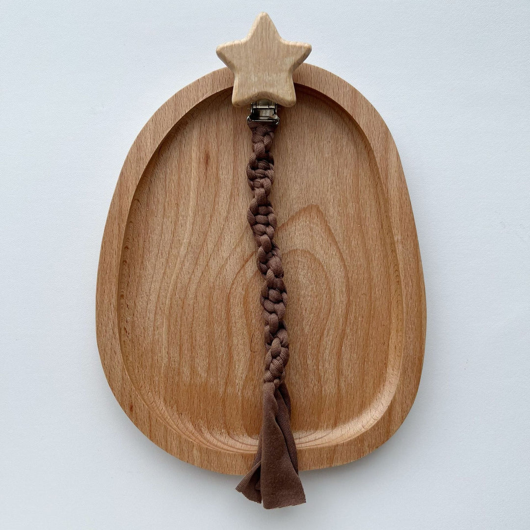Braided Cotton Pacifier Leash with Wooden Star Safety Clamp