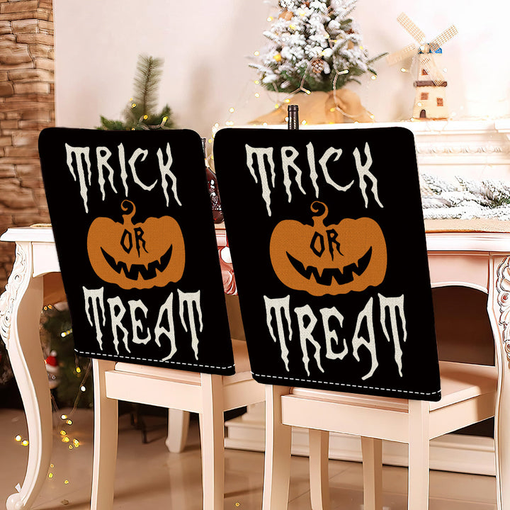 festive Halloween chair covers made of stretchable polyester with witch hat and lettering design