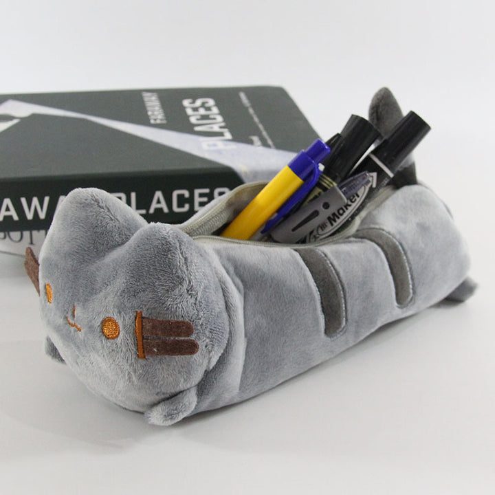 Plush Cat-Themed Pencil Case