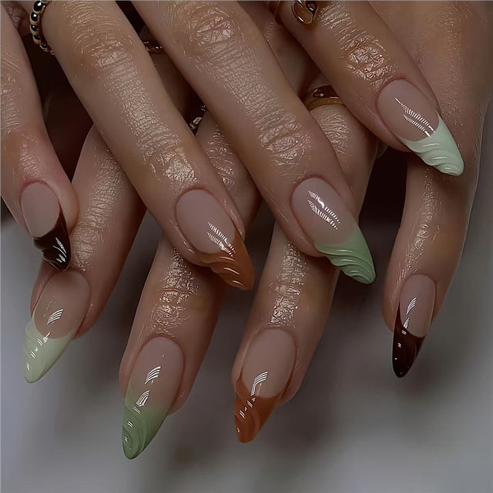 Artistic French Tip Press-On Nails with Curved Design Kalsten