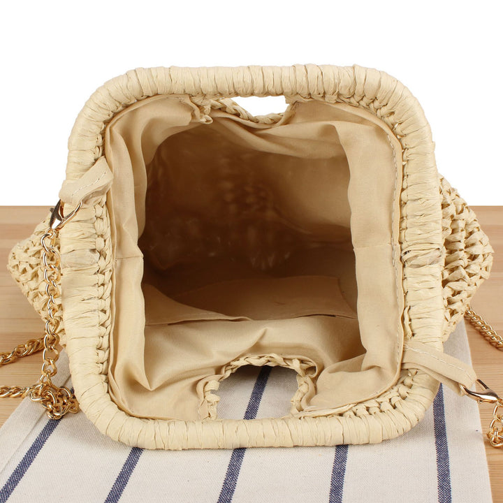 Shoulder bag made of hand-knotted natural material with elegant chain strap Kalsten