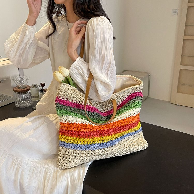 Handcrafted Tote Bag Made from Sustainable Materials with Colorful Stripes Kalsten