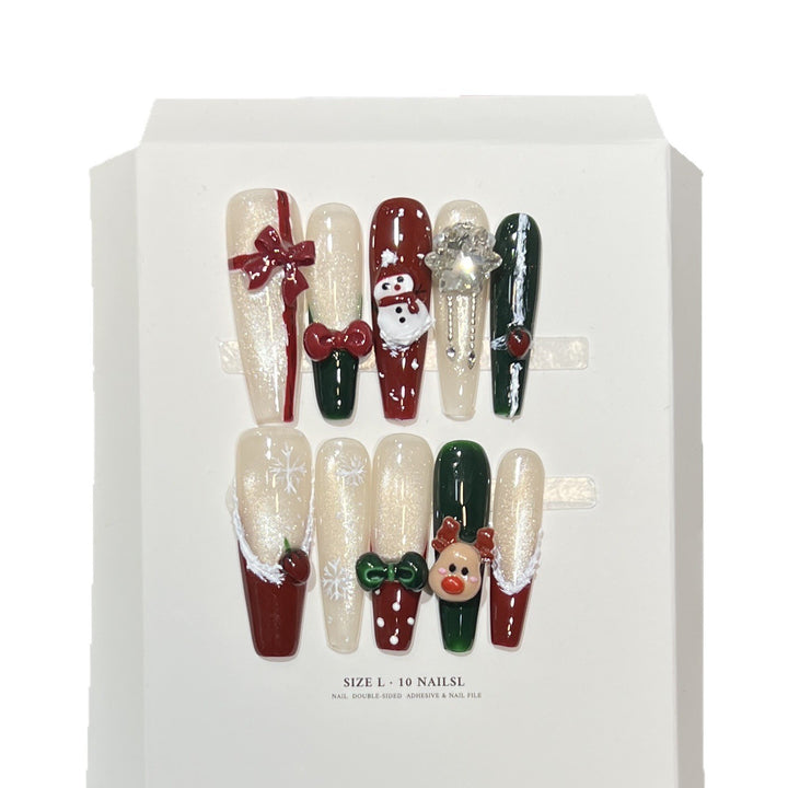 Festive-Themed Press-On Nail Art Set with Charming Holiday Designs Kalsten