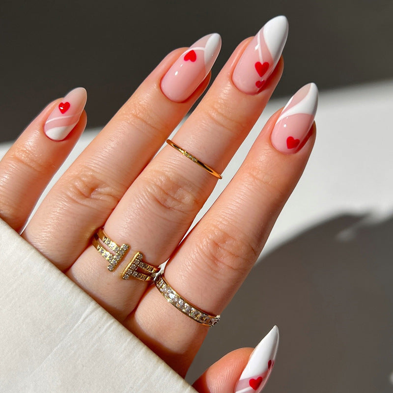 Heart-Embellished Stiletto Press-On Nails Kalsten