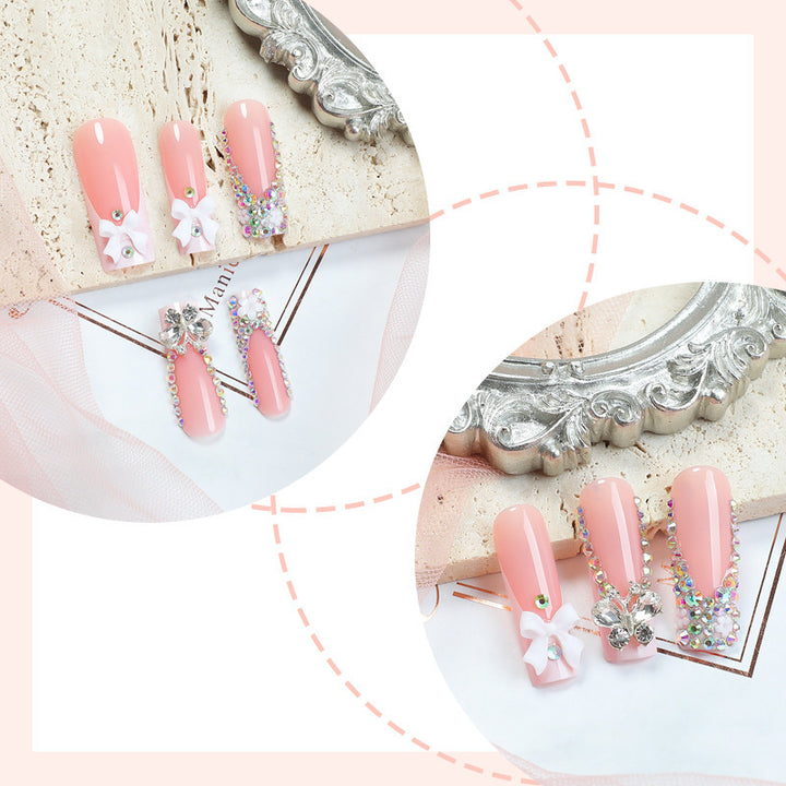 Decorative Press-On Nail Art Set with Rhinestone Accents kalsten