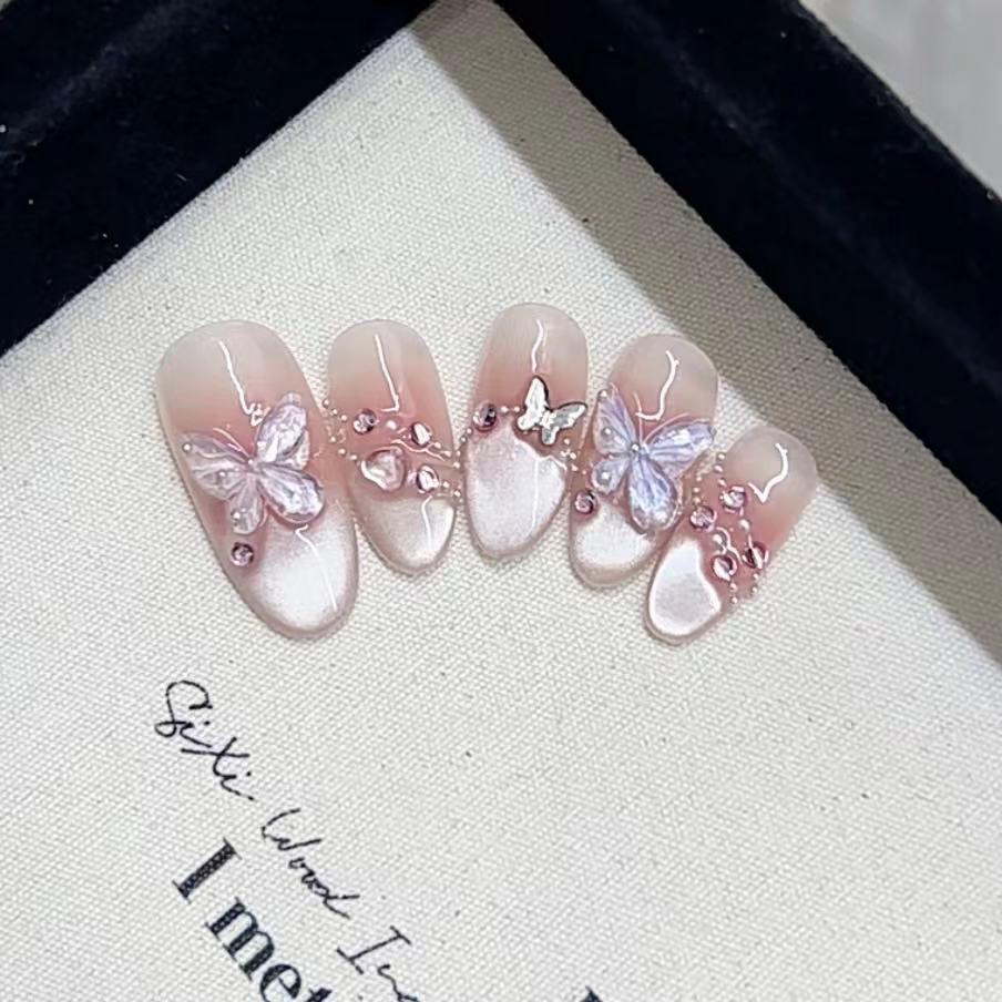 Decorative Press-On Nail Set with Butterfly and Floral Accents Kalsten