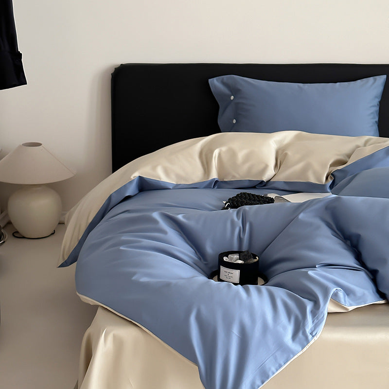 Reversible bedding set made of fine cotton satin with button placket and contrasting back